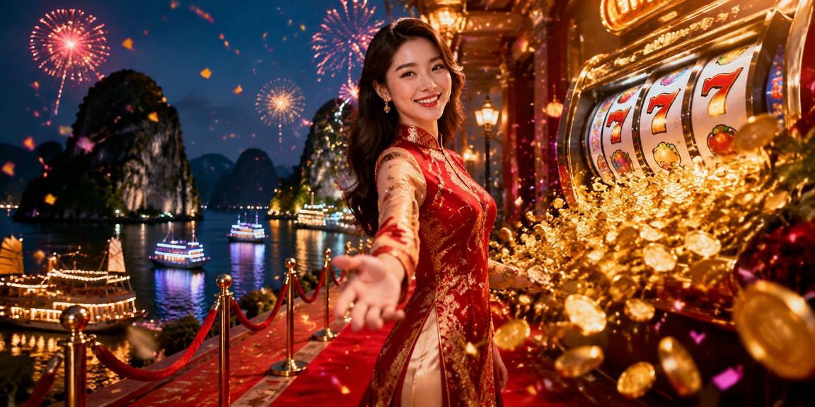 Khung cảnh vịnh Hạ Long với không khí lễ hội slot game và chương trình VIP trực tuyến